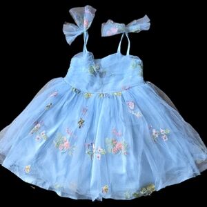 Blue Floral Embroidered Dress